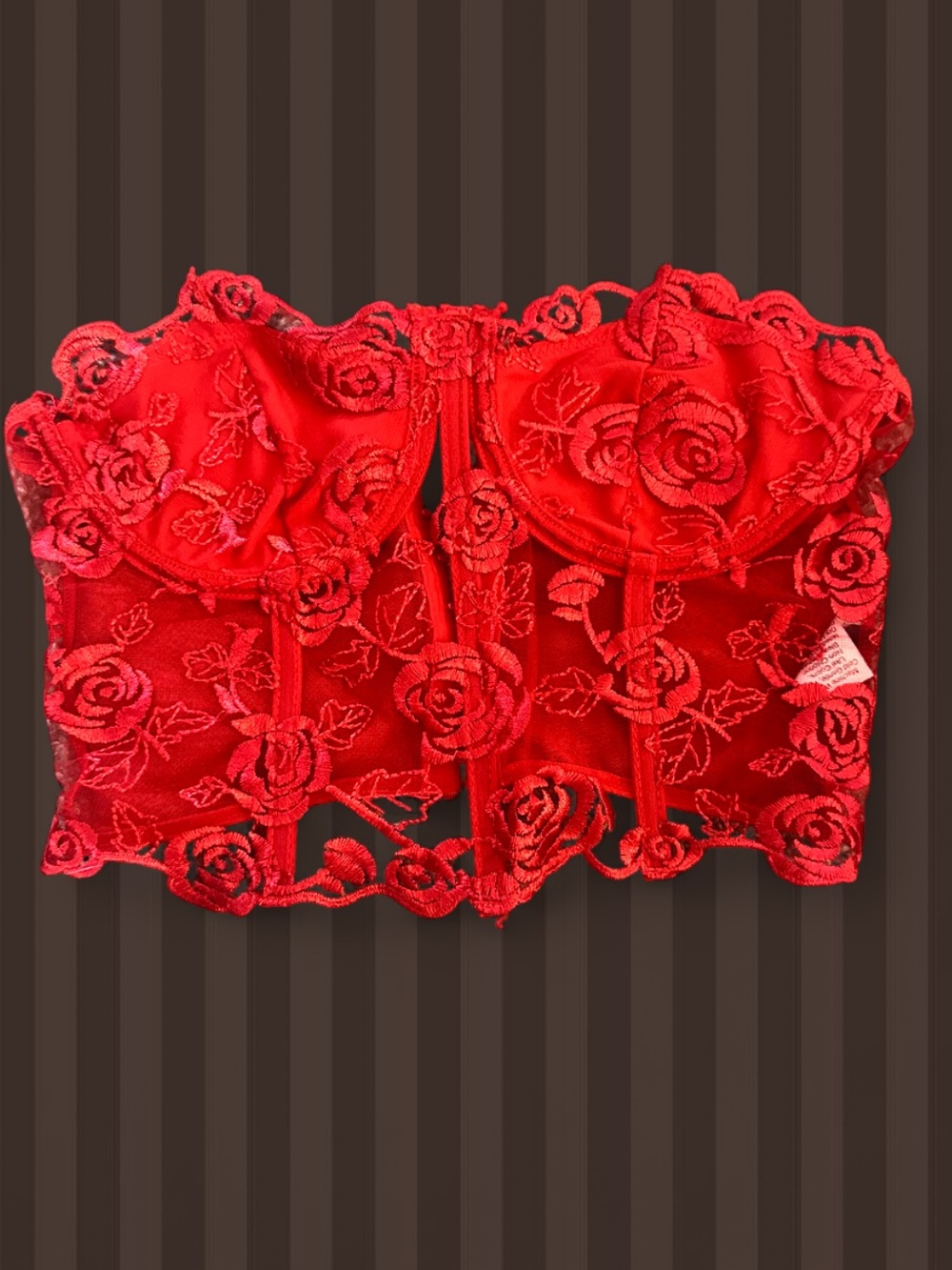 Red Lace Floral Bustier Top - Women Intimates